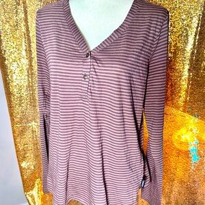Patagonia Mainstay Bumblebee Stripe Brown & Purple Long Sleeve Henley, XL